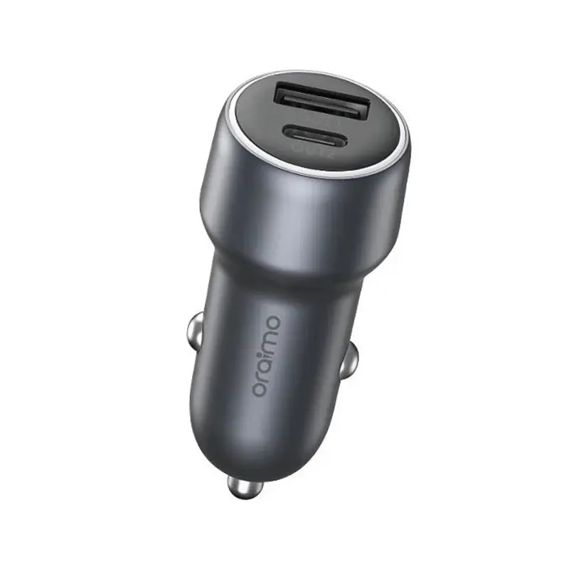 Oraimo Bullet Car Charger, 48W, 2 Ports, USB-A and C, Dark Chrome - OCC-73D