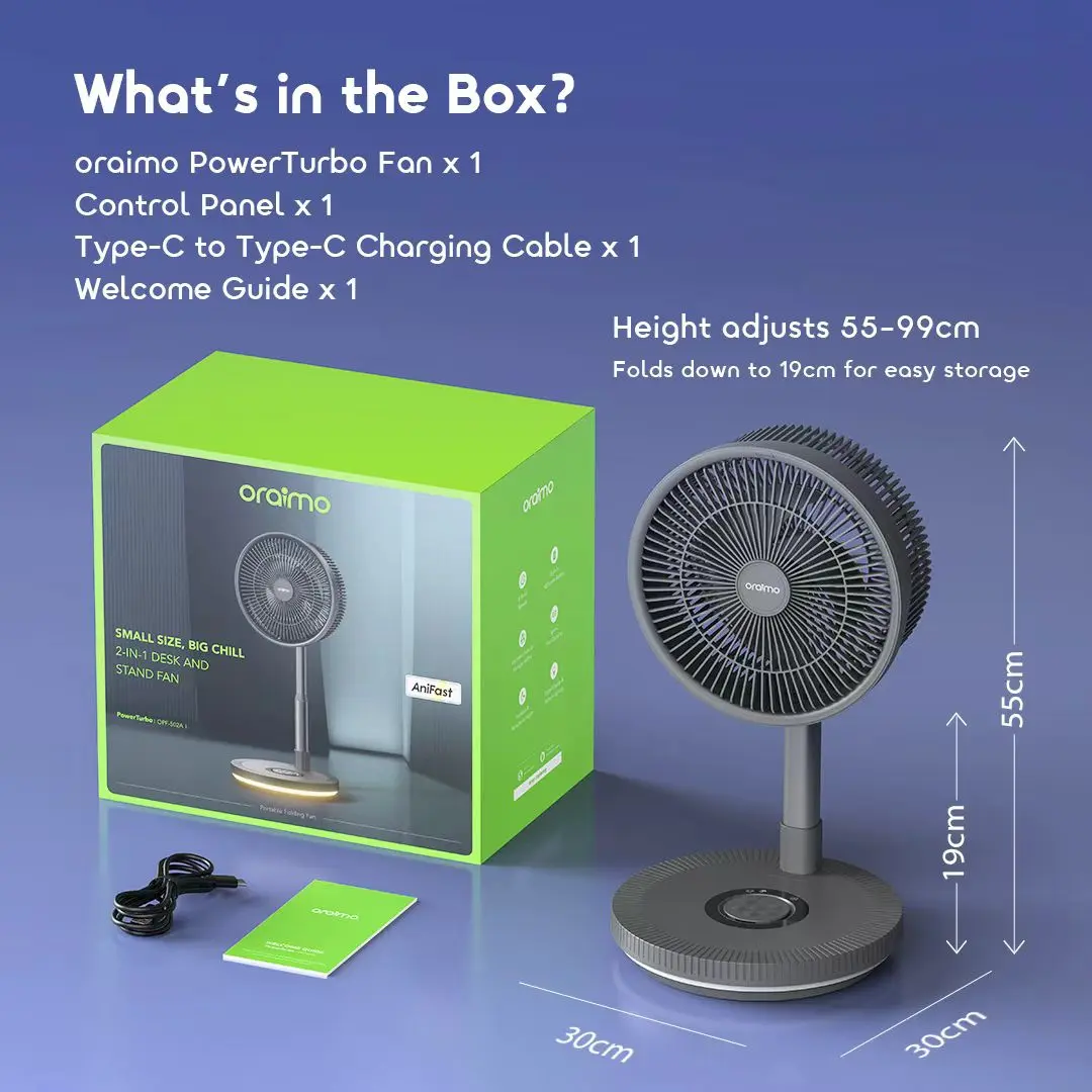 Oraimo Power Turbo 4000mAh Portable Folding Fan OPF-502A - 5